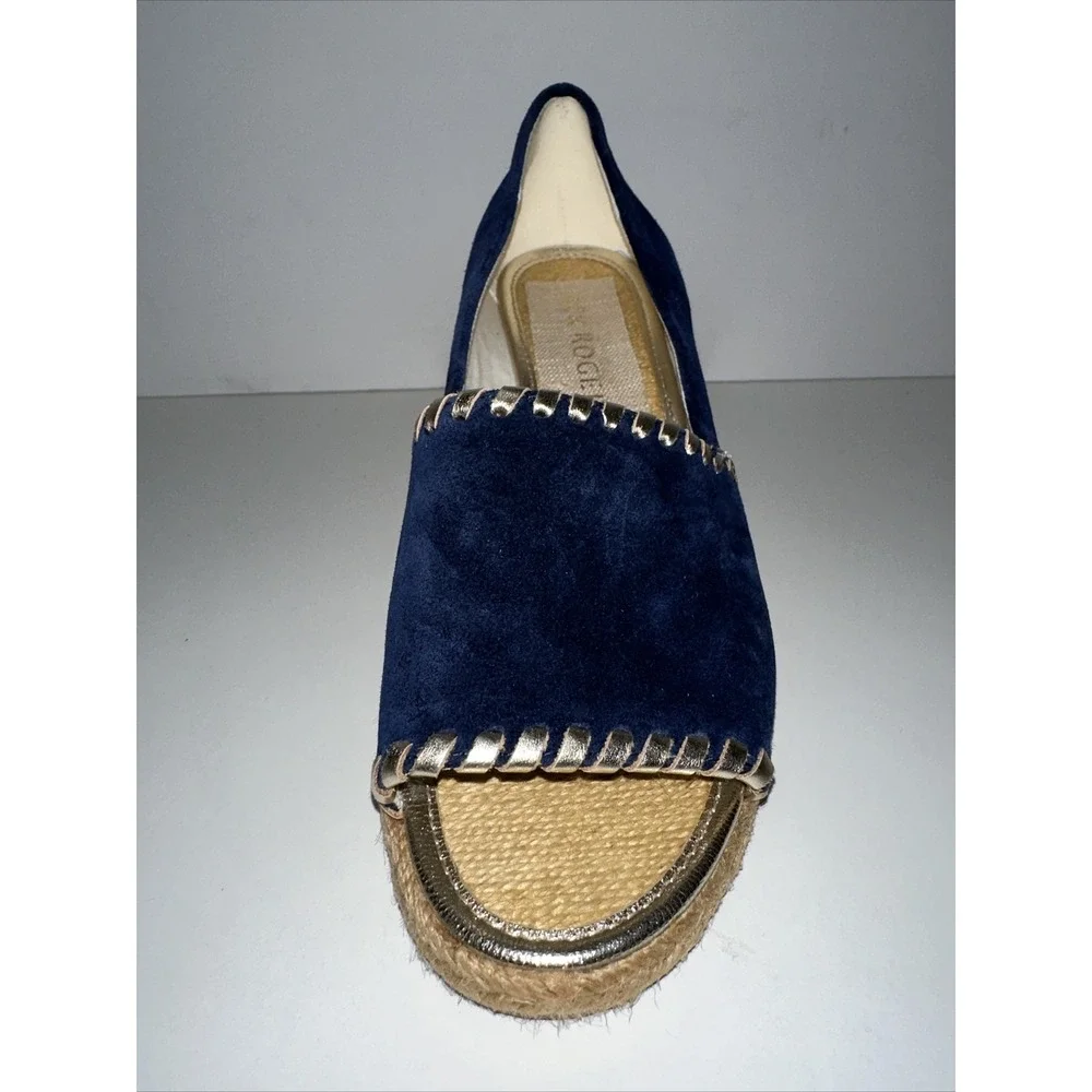 Mismatched Jack Rogers L6 R7 Espadrille Blue Suede Palmer Wedge Sandals Open Toe